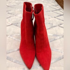 Red suede booties 2inch heel sz 9